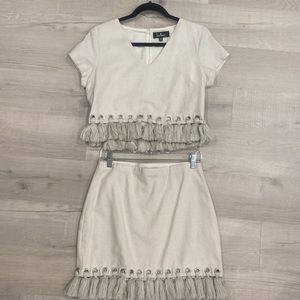 Lulus Belinda fringe crop top and skirt set